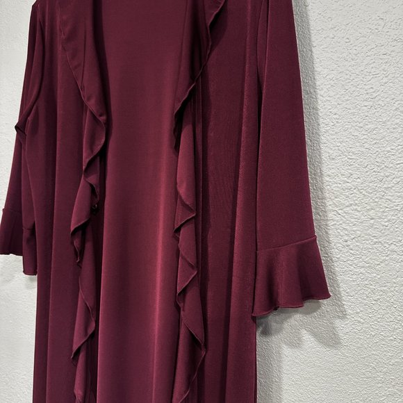 Carolyn Strauss Open Front Duster Knee Length Stretch Ruffled Raspberry Size Med - Picture 6 of 8
